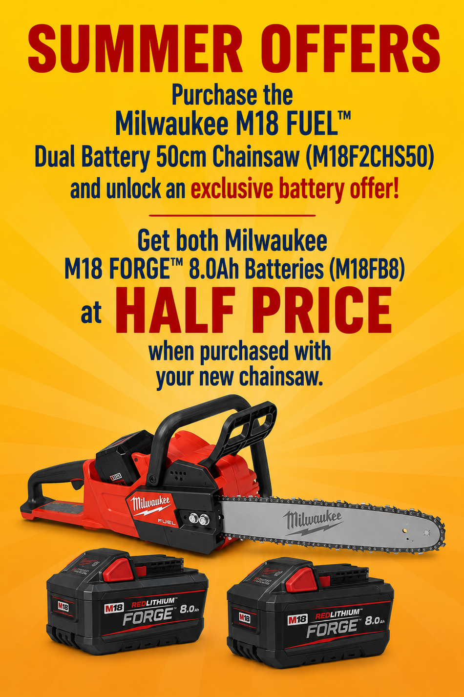Milwaukee M18 18V Dual Battery 50cm Chainsaw (Bare Unit)                      **SPECIAL OFFER**