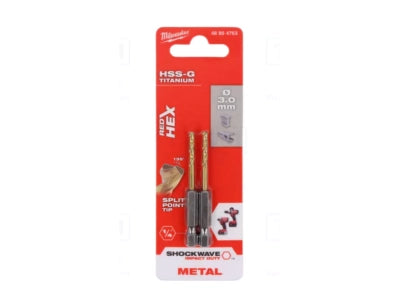 Milwaukee RedHEX HSS-GTiN 3.0mm metal drill bit set 2 pcs