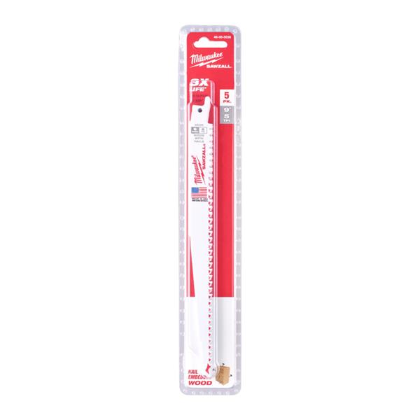 Milwaukee 230mm x 5tpi Wood with Nails Thin Kerf Demolition Sawzall Blades (5 Pack)  48005036
