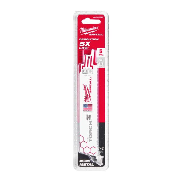 Milwaukee 150mm x 14tpi Metal Torch Demolition Sawzall Blades - 5pc 48005782
