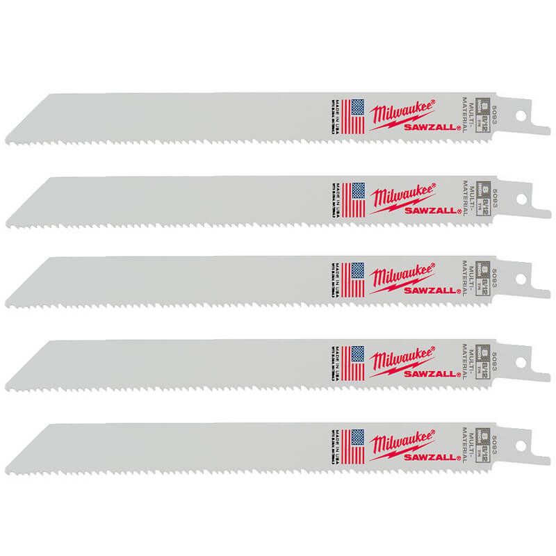 Milwaukee 200mm 8/12T Sawzall Universal Blades (5 Pack) 48475093