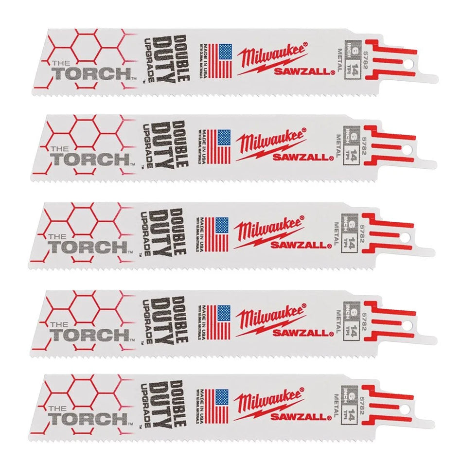 Milwaukee 150mm x 14T Metal HEAVY DUTY TORCH Demolition Reciprocating Saw Blade x5 Pcs