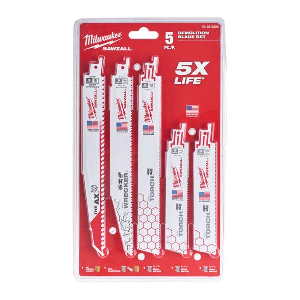 Milwaukee 5 Piece Demolition Sawzall Blade Set 49222205