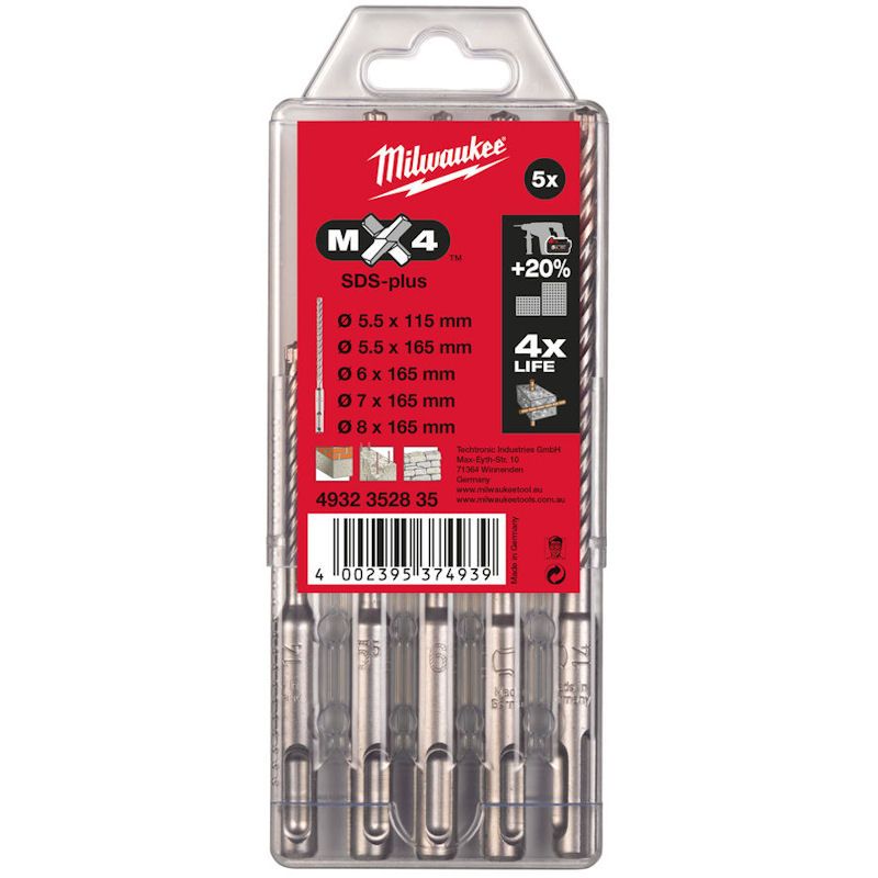 Milwaukee MX4 4 Cut SDS + Drill Bit Set 4932352835