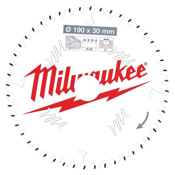 Milwaukee 190mm x 30mm x 48 Tooth Wood Cutting Circular Saw Blade - 4932471380