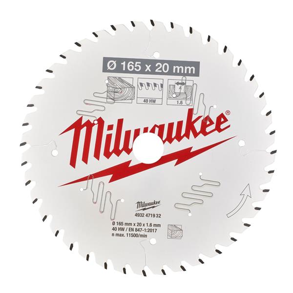 MilwaukeeCircular Saw Blade  - 165 X 20 X 1.6X40T - 1pc - 4932471932