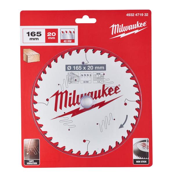 MilwaukeeCircular Saw Blade  - 165 X 20 X 1.6X40T - 1pc - 4932471932