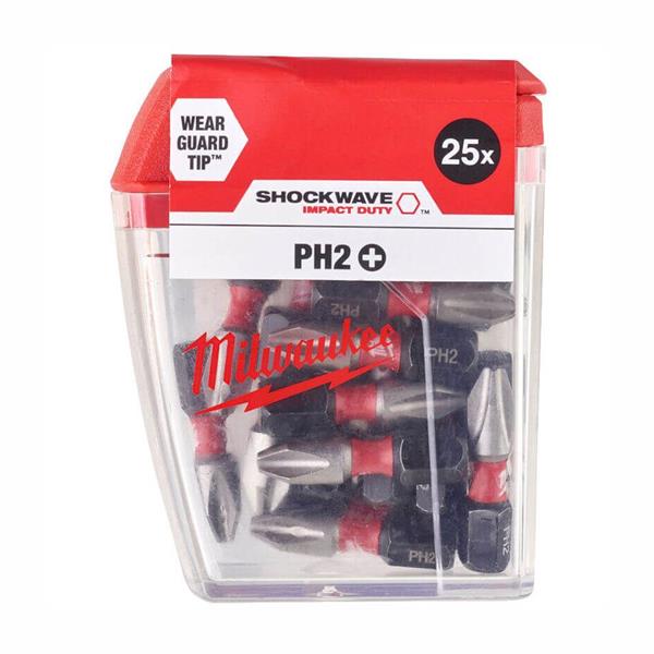Milwaukee SHOCKWAVE - IMPACT DUTY - Screwdriving Bit Set - PH2 X 25mm - 25pc