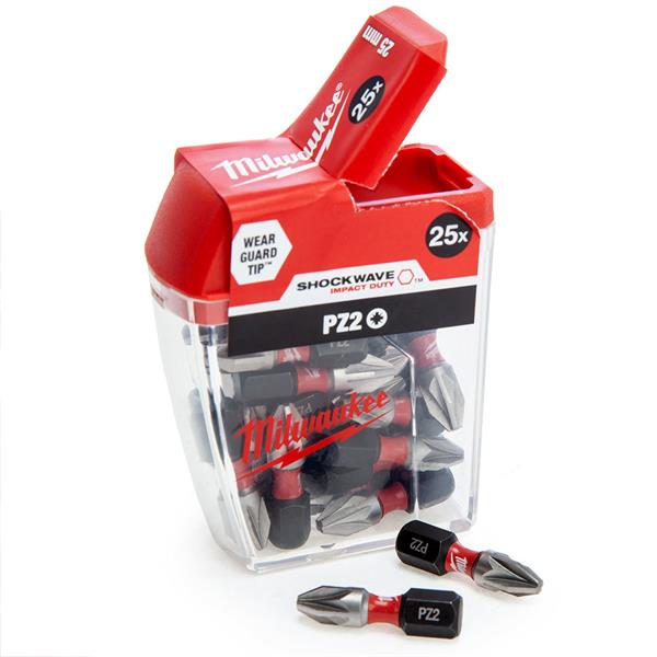 Milwaukee Shockwave Impact Duty Screwdriving Bit Set - Pz2X25mm - 25pc - 4932472041