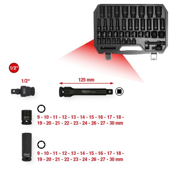 KS Tools 1/2" Impact 40 Piece Long And Short Socket Set