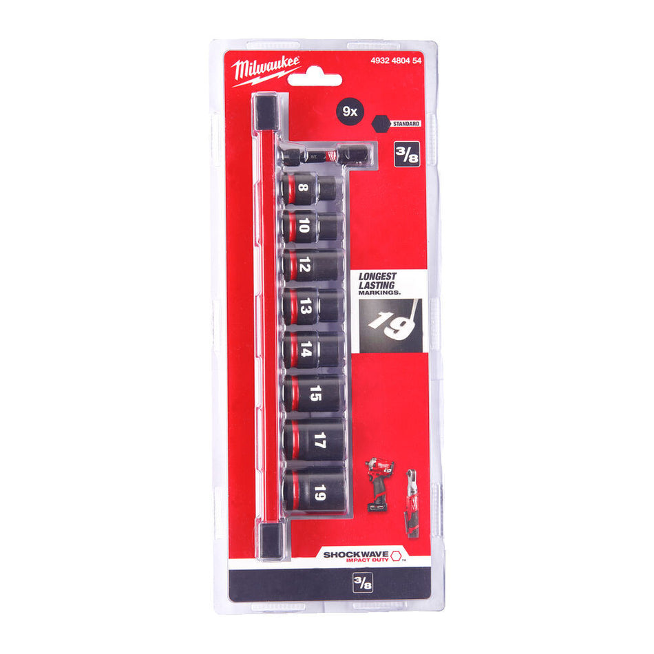 Milwaukee 3/8'' Shockwave 3/8" Standard Impact Duty Socket Rail Set (9pc) 4932480454