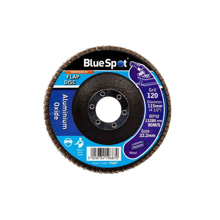 BlueSpot 115mm 120 Grit Aluminium Oxide Flap Disc