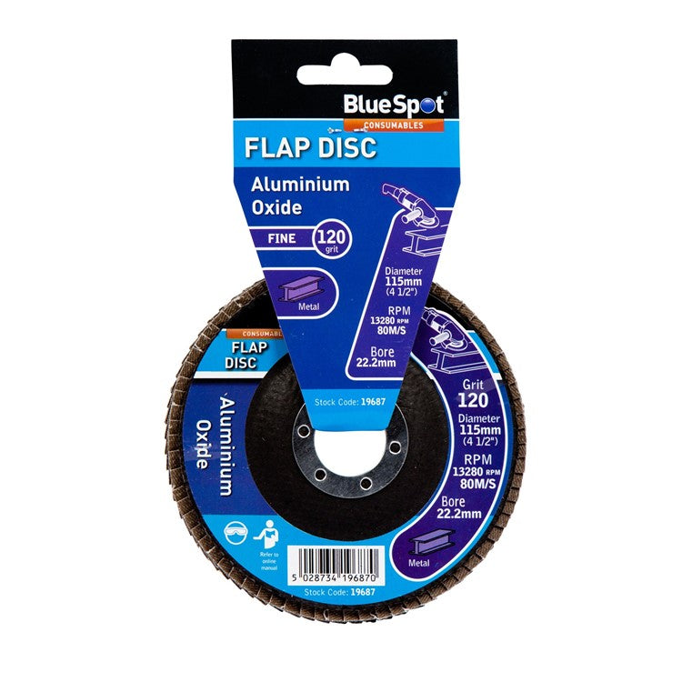 BlueSpot 115mm 120 Grit Aluminium Oxide Flap Disc