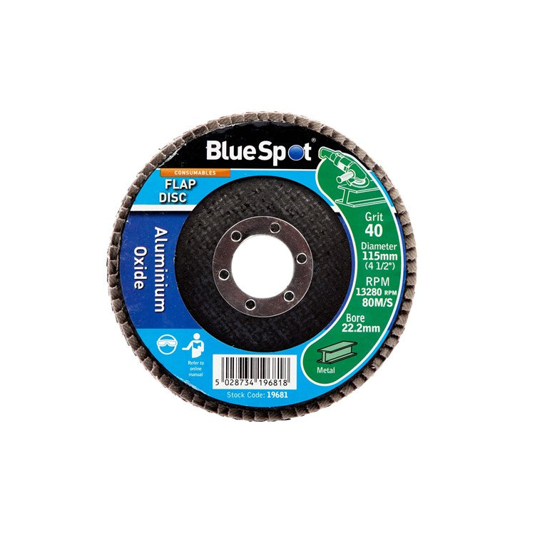 BlueSpot 115mm 40 Grit Aluminium Oxide Flap Disc