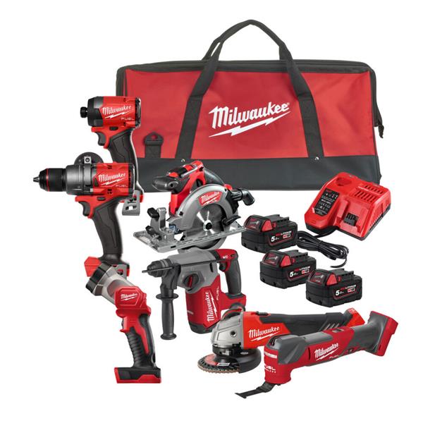 Milwaukee M18 FUEL Power Pack, 7 Piece Kit, 3 x 5.0Ah Batteries M18FPP7A3-503