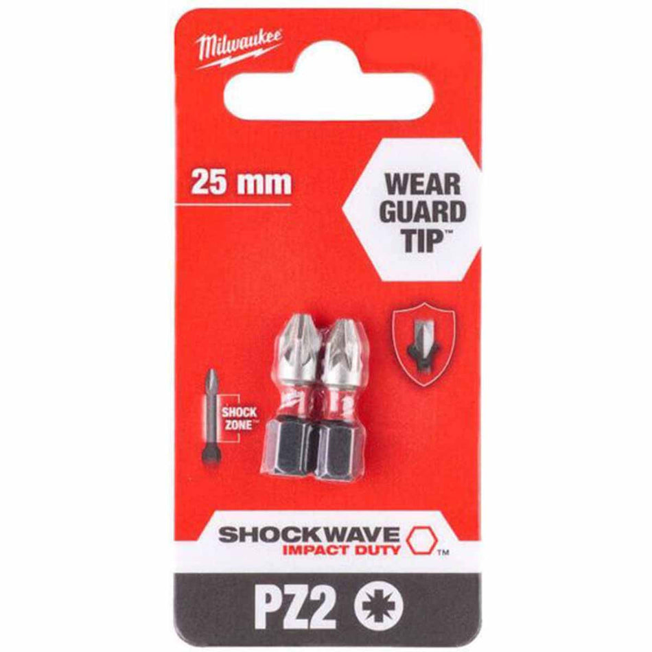 Milwaukee SHOCKWAVE 25mm Screwdriver Bits -2pc PZ2 4932472040