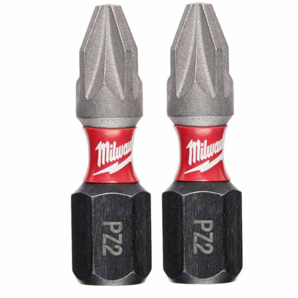Milwaukee SHOCKWAVE 25mm Screwdriver Bits -2pc PZ2 4932472040