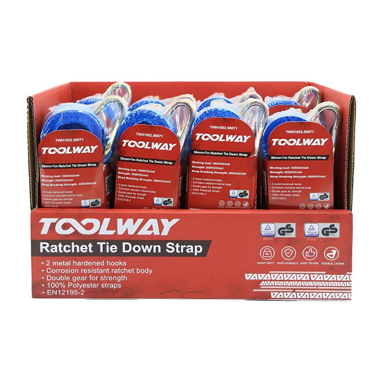 Toolway 7m x 50mm Ratchet Tie Down Strap Blue