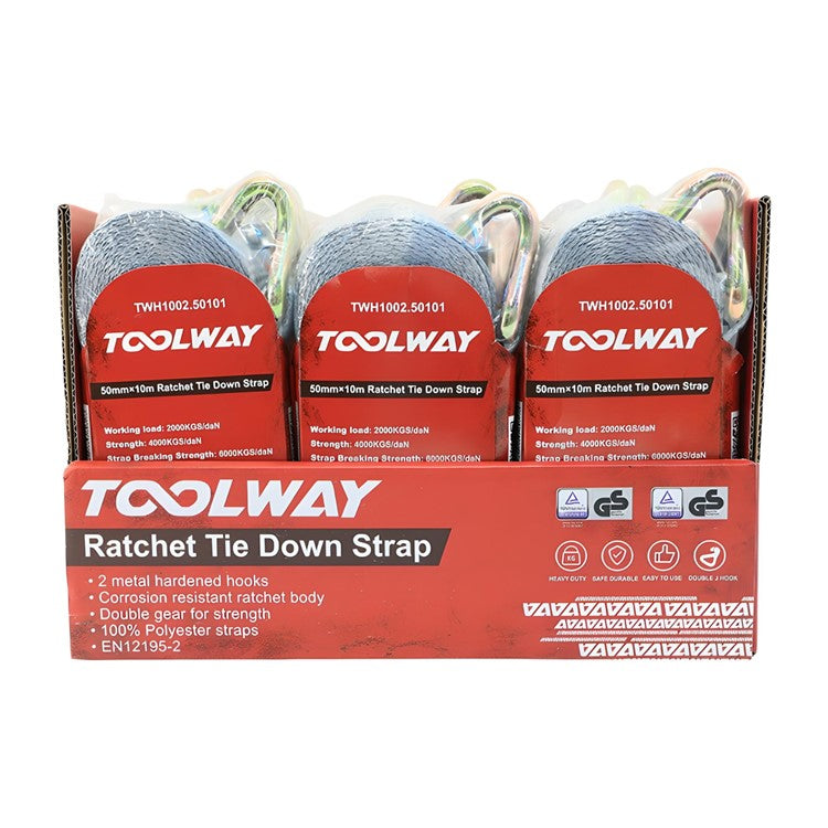 Toolway 10m x 50mm Ratchet Tie Down Strap Grey