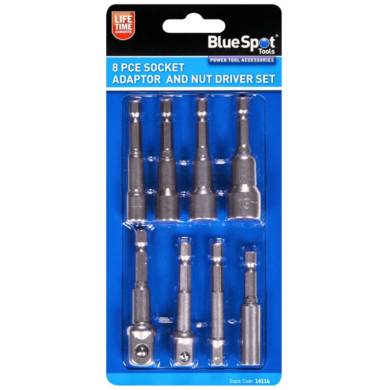 Bluespot 8pc Socket Adaptor & Nut Driver Set 14116