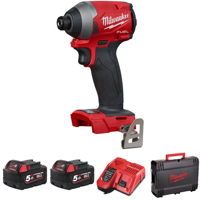 Milwaukee 18 Volt Fuel 1/4" Hex Impact Driver + 2 x 5.0Ah Batteries