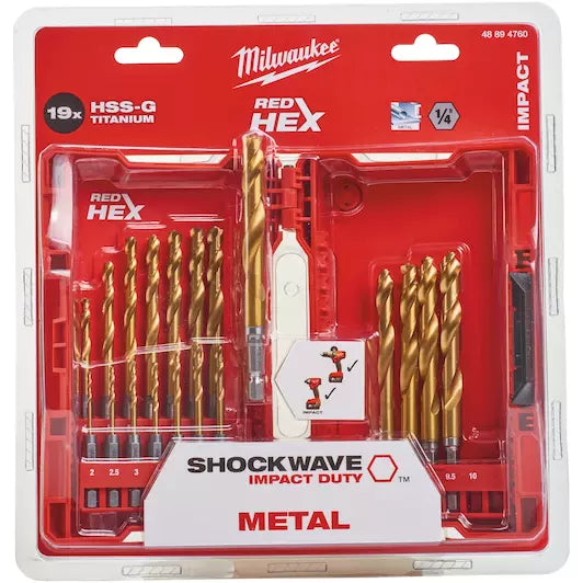 Milwaukee ShockWave 19pc Impact Duty HSS-G TIN Drill Bit Set 48894760