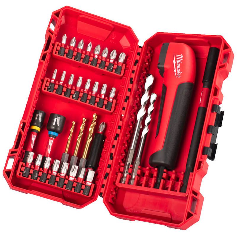 Milwaukee 35 Piece Shockwave Set with Right Angle Drill & Bits  4932493653